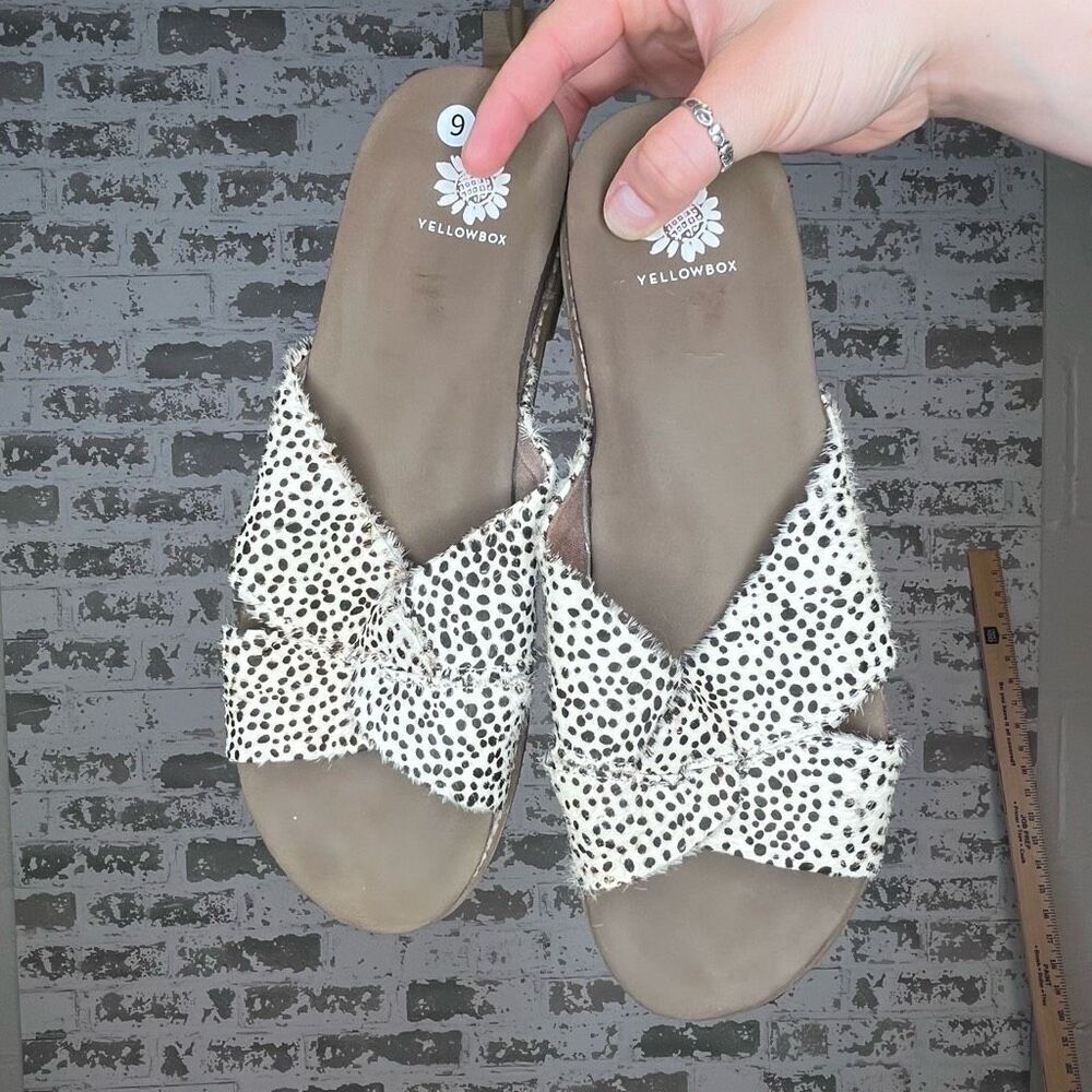 Yellow box | women leather animal fur slip on sandals